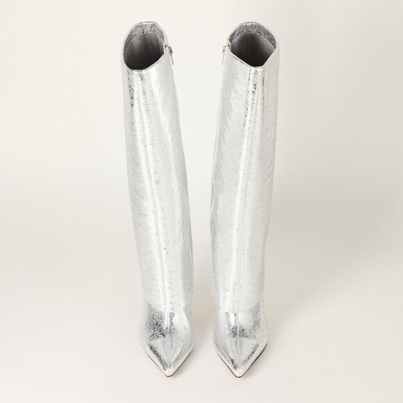 NIB The Drop Womens 9 Jolene Fold Over Tall Boot Silver Crackle Disco Party - Picture 7 of 9